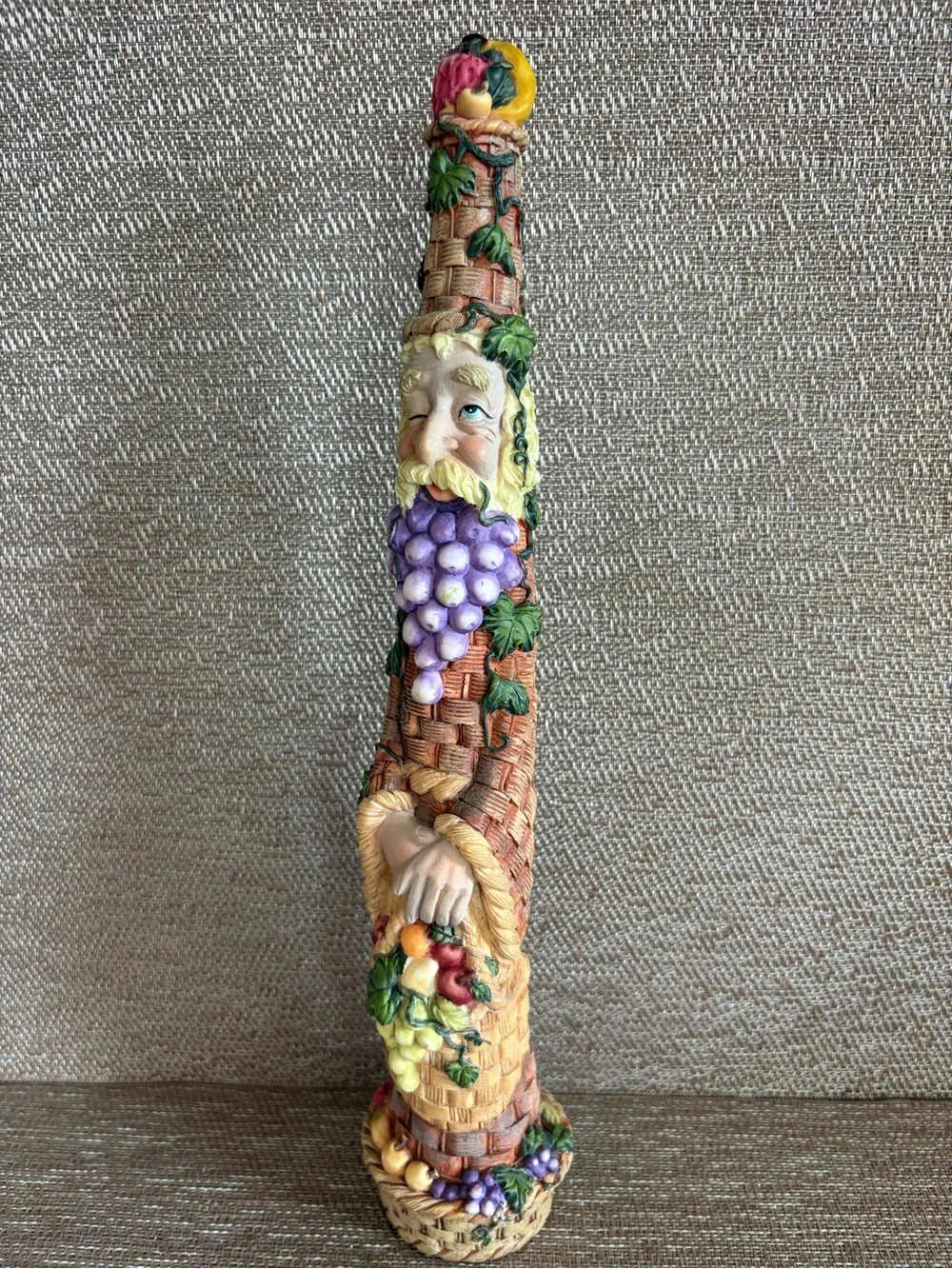 Vintage Bacchus Greenman  Hand Painted Resin Fruit Wine Grapes Harvest 12” Tall